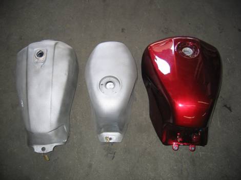 We also restore motorcycle gas tanks and RENU the inside only so the outside of the tank can be painted. The RENU process will ruin the paint on the tank. We will sandblast the outside of the tank to prep it for paint.